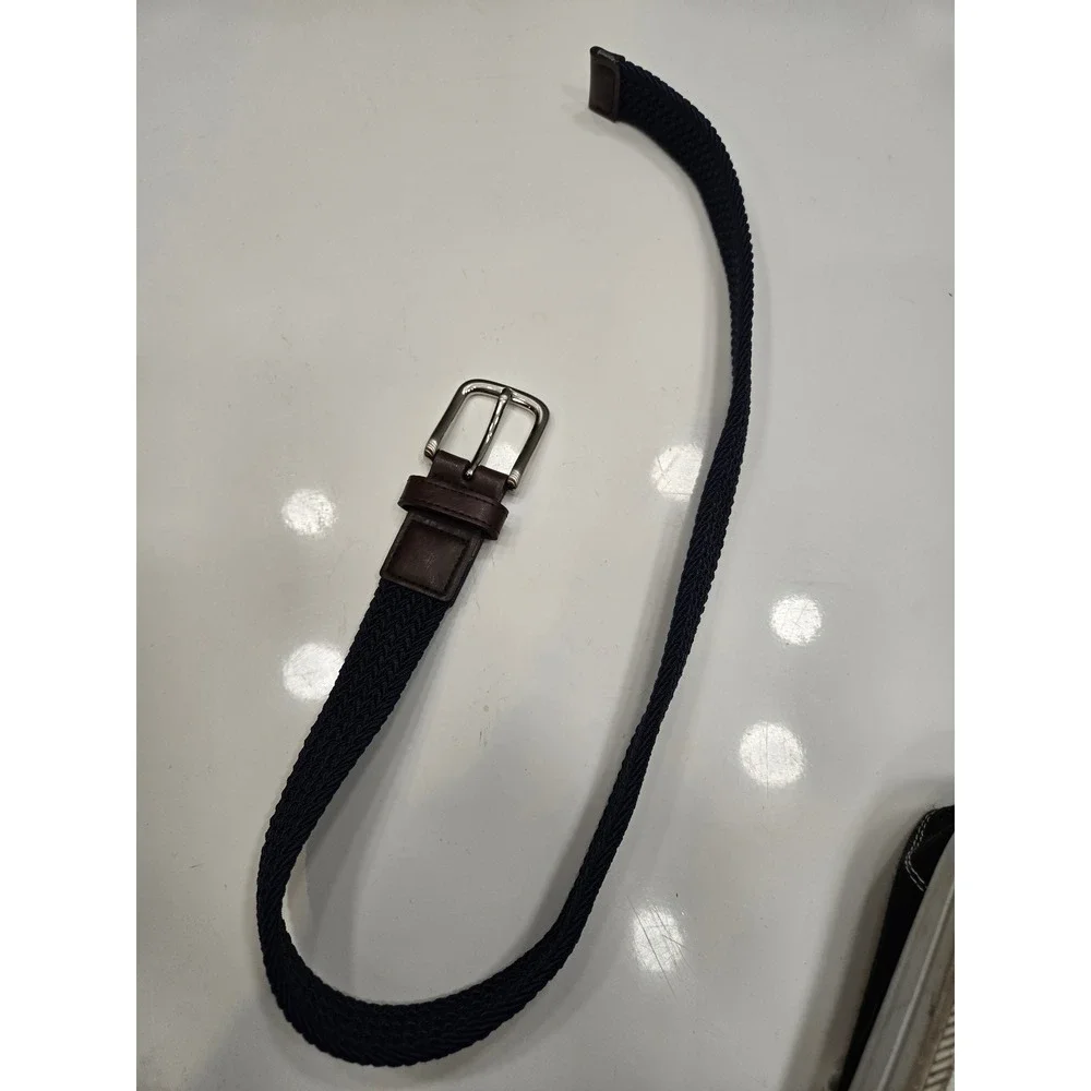 Target Kids Navy Blue Brown Braided Stretch Belt Silver Buckle Size M 202070370